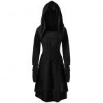 Keskaegne Cosplay Renessanss Ambur kost&uuml;&uuml;mid Kapuutsiga hommikumantel Paelad Pullover Pikk kapuuts Kleit Mantel Halloweeni pidu S must