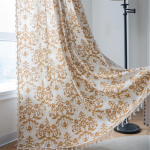 Sinepikollane damasktr&uuml;kiga kardinad - khaki euroopalik lilleline valmis kardinad tutiservaga | pooll&auml;bipaistev k&ouml;&ouml;gi volang ja erkeri valguse filtreerimine 150x260CM(Hook Top)