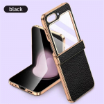 Lehmnahast telefoni&uuml;mbris Samsung Galaxy Z Flip6 Flip5 Flip 6 5 ZFlip5 jaoks, luksuslik hingedekaitse kate karastatud klaasiga Samsung Z Flip 5 must