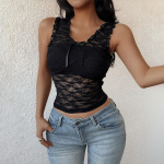 VEZFAA Naiste mood vabaaja suvekevadine &uuml;hev&auml;rviline prinditud varrukateta U-kaelusega pluusid ja s&auml;rgid S must