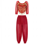 Naiste k&otilde;hutantsu riietus litritega kaunistatud &scaron;ifoonist pluus ja bloomers-p&uuml;ksid, iseseisev seljaosaga disain lavaesinemisteks One Size kollane