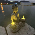 Buddha kuju k&auml;sit&ouml;&ouml; p&auml;ikesepaneeliga k&auml;sit&ouml;&ouml; laua kaunistus Zen meditatsiooni skulptuur aeda Lotus