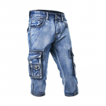 Vintage Meeste Mood Multi Taskutega Cargo Denim L&uuml;hikesed P&uuml;ksid Slim Fit S&otilde;jav&auml;elised Jeans L&uuml;hikesed P&uuml;ksid Meeste Pesitud Capri P&uuml;ksid 34 beež