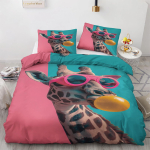 Naljakas kaelkirjakuga tekikate King 3-osaline v&auml;rviliste loomadega voodipesukomplekt, pehme mikrokiud grafitiga tekikate komplekt padjap&uuml;&uuml;ridega 135x200cm 3pcs&Duvet Cover