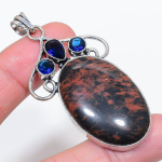 Natural Mahogany Obsidian, Topaz 925 Sterling Silver Jewelry Pendant 2.68 u8j50