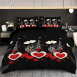 3 tk S&uuml;damekujulise mustriga tr&uuml;kitud voodipesukomplekt, 1 tekikott + 2 padjap&uuml;&uuml;ri, sobib paaridele ja t&auml;iskasvanute magamistuppa, kodu kaunistamiseks 135x200cm-EU-Single