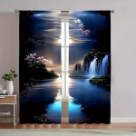 2-paneeliline komplekt, elegantsed lillemustriga pimendavad kardinad - 41,3 x 90,5 , m&uuml;ra v&auml;hendavad valgust filtreerivad paneelid tunneliga, 3D P 53x116cm 2pc&Without mount