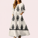 Naiste retro etnilises stiilis paelaga tikitud varrukateta linane V-kaelusega maksikleit XL valge