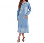 Euroopa & Ameerika Kevad/S&uuml;gis Naiste Pesitud Rebitud Denim Pikk Varrukas Rev&auml;&auml;riga TRENCH-kott Medium sinine