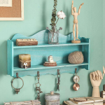 Wall Shelf Display Stand Easy to Install Multiuse with Hooks Blue Ornament for Office Bedroom beige