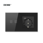 EIOMR EL Must puutetundlik valgustusl&uuml;liti USB-seinapistikuga Seina LED-l&uuml;litid 1/2 nuppu Kristallklaaspaneel Sinine taustvalgustus Seinal&uuml;liti 2Gang Type c Socket