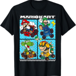 Mario Kart R&uuml;hma Graafiline T-s&auml;rk - Klassikaline L&otilde;ige, &Uuml;mmargune Kaelaava, Must, T&auml;iskasvanu S mitmev&auml;rviline