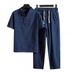 T-s&auml;rk p&uuml;kste &uuml;likond Trendikas taskud n&ouml;&ouml;bid Meeste suvine dressid Pure Color S&auml;rgip&uuml;ksid Meeste S&auml;rgi P&uuml;kste Komplekt Meeste Riided 4XL tumesinine v&auml;rv