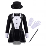 Lastele t&uuml;drukutele mustkunstniku kost&uuml;&uuml;mikomplekt, pikkade varrukatega kikilips, t&otilde;mblukk, litrid trikoo m&uuml;tsiga v&otilde;lukepiga, kindad Halloweeni cosplay riietumisesinemiseks 3-4 Years must