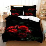 Punaste rooside tekikotikomplekt Queen Size King Full 3D Voodipesukomplektid Lilleline Padjap&uuml;&uuml;r Tepitud Voodipesu &Uuml;hekohaline Kahekohaline Voodi AU Double(180*210cm)3pcs