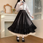 Naiste Jaapani kahekihiline vintage prantsuse volangidega A-line seelik Kawaii must valge poolseelik Naiste pikad seelikud S valge