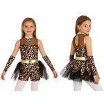 Laste koopainimese cosplay leopardimustriga kombinesoon kinnaste, metallilise v&otilde;rkkanga plaastrite ja varrukateta t&uuml;lliga &uuml;hes t&uuml;kis Halloweeniks, lavapeoks 5-6 Years pruun