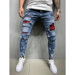 Meeste mood Rebenenud Teksad P&uuml;ksid Ruuduline Kontrast K&otilde;rge Elastne Stretch Denim Teksad Vabaaja p&uuml;ksid P&uuml;ksid S sinine