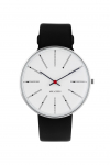 ARNE JACOBSEN Kell 40mm Skandinaavialik Disain Veekindel Disain ilma sekundiosutita BANKERS Valge Must Nahk (Vaikne k&auml;si) 53102-2001 must