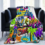 Hip Hop Tekk Akvarell Graffiti Vooditekki &Uuml;lipehme Kerge Visketekid Voodi Diivani Sohva T&auml;navakunstitekid Size: 130*170cm, Weight: 230 GSM