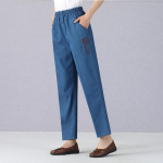 Keskealised ja eakad teksad Spring Straight k&otilde;rge v&ouml;&ouml;kohaga elastsed lahtised teksad naised XXXL gray