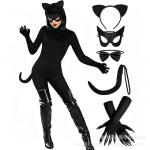 Halloweeni kassist&uuml;druk kost&uuml;&uuml;m metsik kass teenrit&uuml;druku riietus kassi k&otilde;rvad saba peokost&uuml;&uuml;m One size fits all black
