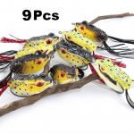 Frog Fishing Lure, Hollow Body Frog Topwater Soft Baits Lands for Bass Pike Snakehead Dogfish Mussky 9Pcs