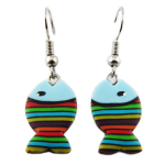 Les Tr&eacute;sors De Lily [R1272] - Boucles d'oreilles artisanales 'Colombine & Arlequin' bleu vert multicolore (poissons) - 16x11 mm sinine