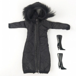 Must talvekandmine pikk mantel Barbie jaoks Nuku riided Riided Riided Kleit Parka 1/6 BJD Nuku jope 1:6 Nukud Aksessuaarid Laste m&auml;nguasi must
