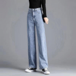 Naine Teksad Mood sirge s&auml;&auml;rega p&uuml;ksid k&otilde;rge v&ouml;&ouml;kohaga vabaaja kottis teksar&otilde;ivad naiste riided lahtised teksap&uuml;ksid, ema p&uuml;ksid XS helesinine v&auml;rv