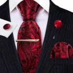 Barry.Wang meeste lipsuklamber Boutonniere Hanky ​​mansetin&ouml;&ouml;bid, punased Paisley siidist lipsukomplektid pulmapeol tutvumiseks N-5148