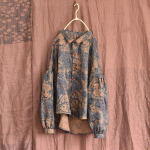 Johnature naiste vintage linased s&auml;rgid ja topid prindiga lillelised pluusid allak&auml;iva kraega S&uuml;gise avara n&ouml;&ouml;biga kvaliteetsed s&auml;rgid One Size sinine