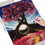 HUACANi teemantmaalipuu komplekt t&auml;isruudukujulise &uuml;mmarguse teemanttikandiga maastikupilt kivist seinakunstist Full Square 20*30 cm