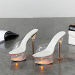 Naiste tikkp&uuml;ksid Seksikas Catwalk mudel kristalljalatsid helendavad Stage 190 seeria 15 cm konts 6,5 cm platvorm LFD 41 kollane