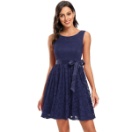 Naiste varrukateta pitsist kiik l&uuml;hike kleit, lindist lips, pruutneitsi pulmak&uuml;laliste pidu, &otilde;htuse kokteilikomplekt S tumesinine v&auml;rv