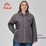 Astrid naiste kevadjope 2023, polsterdatud mantel naiste parkad tepitud lahtised l&uuml;hikesed soojad naisteriided, uued suures suuruses &uuml;ler&otilde;ivad L pruun