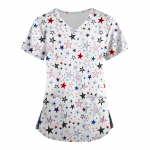 (Qunide) Naiste moodsad V-kaelusega l&uuml;hikeste varrukatega t&ouml;&ouml;r&otilde;ivad, taskutega, tr&uuml;kitud topid XXL sinine