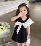 T&uuml;drukute kleit suur kaar, must valge v&auml;rv laste suvine l&uuml;hikeste varrukatega kleidid vabaaja laste kost&uuml;&uuml;m 2T must