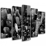 Viieosalise pildiga l&otilde;uendiprint New York City Panorama Black White 100x70 valge/must