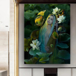 Mosaiikmaal DIY Drill Teemantmaal Seksikas naine lootose tiigis Teemanttikandid Teemantn&auml;put&ouml;&ouml; Ristpiste Full Round 20x30CM