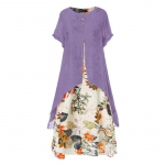 Suvine uus mood Vestidos naiste vabaaja elegantne puuvillane ramjee lapiline prindiga suur all&auml;&auml;r, vaba plusssuuruses Vintage rannamidi kleit M-5XL M lilla