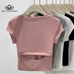 Juhuslik selja &otilde;&otilde;nes disain Sobiv salendav &uuml;hev&auml;rviline l&uuml;hikeste varrukatega T-s&auml;rk suvine uus topp S roosa