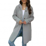 Naiste s&uuml;gistalvise kapuutsiga pikkade varrukatega kampsun mantel lahtiselt liibuv &uuml;hev&auml;rviline &uuml;herealine keskmise pikkusega sviiter M hall