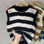 Kontrastse triibuga varrukateta silmkoeline kampsun vest naistele 2023. aasta varas&uuml;gis Sweetheart O kaelusega pulloverist kampsunist vest naiste topp One Size must
