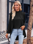 Vabaaja naiste mood &uuml;hev&auml;rviline s&auml;rk, poolk&otilde;rge kaelusega pikkade varrukatega mantel Kahe kunsts&auml;rk naistele Elegantne naisteriided s&uuml;gisriided S must
