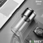 BORREY topeltklaasist tee infusioonipudeli filtri teeeraldus kvaliteetne klaasist veepudeli lekkekindel keskkonnas&otilde;bralik teekumm Silver(200ml)