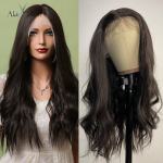 ALAN EATON mustast pruunist pitsist esiosa s&uuml;nteetilised parukad Keskosa pikad lainelised pitsparukad 150% tihedusega igap&auml;evased Cosplay parukad mustadele naistele