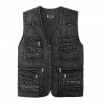 Meeste vest Pealisr&otilde;ivad Teksast vest. S&uuml;gavsinine varrukateta jakk Mitme taskuga Trucker Biker Teksad Jope vest jakk Gilet XL must