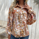 YYFS naiste moe vabaaja kevad-s&uuml;gis Bohemia print pikkade varrukatega POLO kaelusega pluusid ja s&auml;rgid S aprikoosi