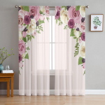 Roosa roosi lilleline &scaron;ifoonist l&auml;bipaistvad kardinad elutuppa magamistoa kodukaunistusteks akende h&auml;&auml;led t&uuml;llkardinad W135 x H115cm x1